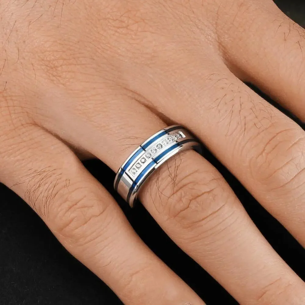 New stainless steel cz grooved ring size 11